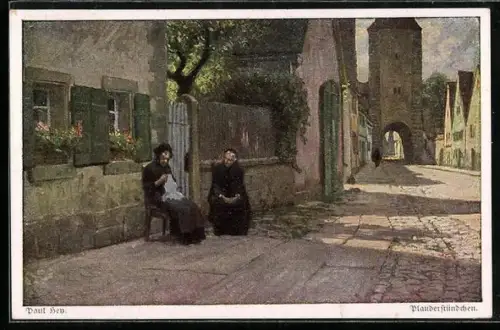 Künstler-AK Paul Hey: Verein für das Deutschtum im Ausland, Alte Frauen plaudern vor einem Haus
