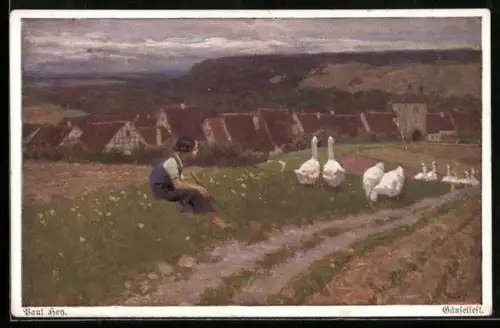Künstler-AK Paul Hey: Verein für das Deutschtum im Ausland, Gänseliesel am Feldrand