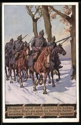 Künstler-AK Paul Hey: Verein für das Deutschtum im Ausland, Soldaten in Uniformen zu Pferd