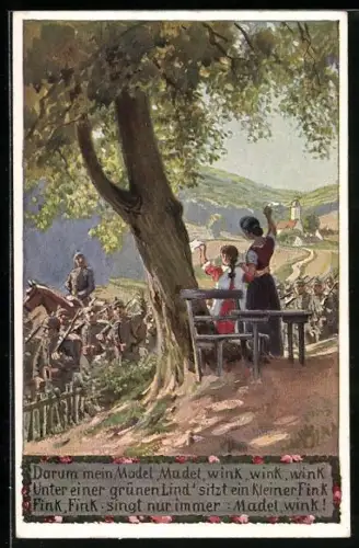 Künstler-AK Paul Hey: Verein für das Deutschtum im Ausland, Mutter und Kind verabschieden die Soldaten