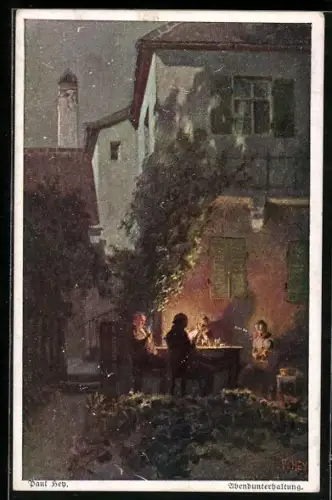 Künstler-AK Paul Hey: Verein für das Deutschtum im Ausland, Ältere Leute sitzen am Gartentisch