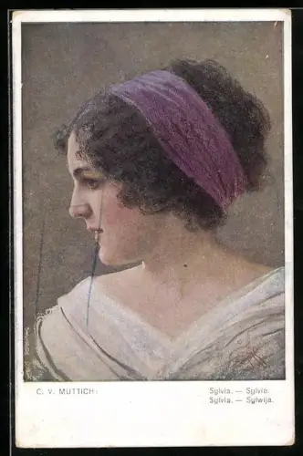 Künstler-AK Camil Vladislav Muttich: Porträt einer Dame mit lockigem Haar