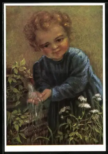 Künstler-AK Maria Spötl: Kind am Freudenbrünnlein