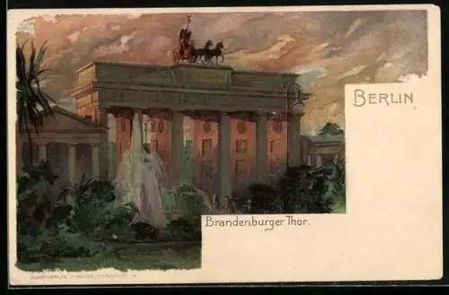 Künstler-AK Heinrich Kley: Berlin, Brandenburger Tor im Abendlicht