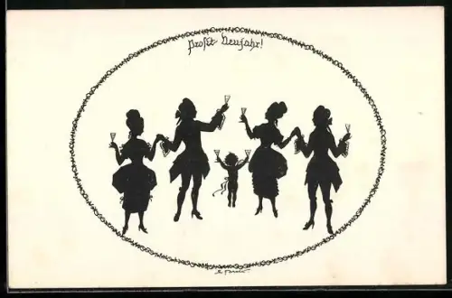 Künstler-AK Elsbeth Forck: Personen in eleganter Kleidung stossen zum neuen Jahr an