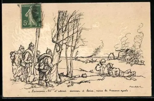 Künstler-AK Francisque Poulbot: Kind gibt Soldat etwas zu trinken