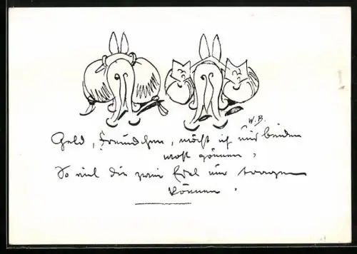 Künstler-AK Wilhelm Busch: Zwei schwer beladene Esel