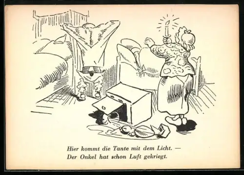 Künstler-AK Wilhelm Busch: Frau kommt mit einer Kerze ins Zimmer