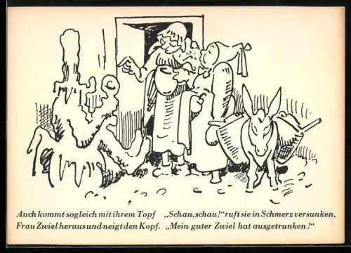 Künstler-AK Wilhelm Busch: Zwei Frauen stehen vor der Haustur