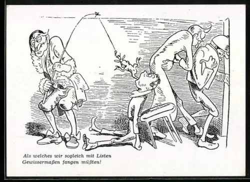 Künstler-AK Wilhelm Busch: Mann lockt einen Frosch aus dem Mund eines anderen