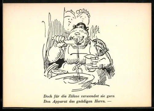 Künstler-AK Wilhelm Busch: Dame putzt sich die Zähne