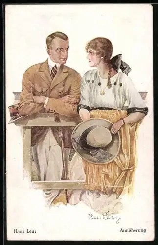 Künstler-AK Hans Leu: Paar bei der Annäherung