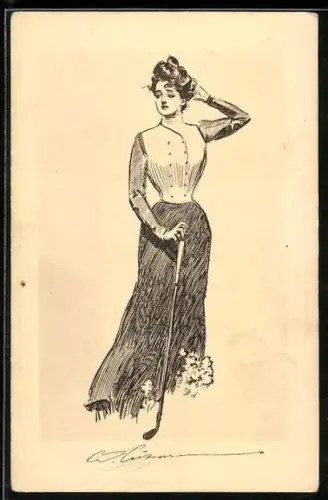 Künstler-AK Charles Dana Gibson: Elegante Dame mit Golfschläger in der Hand