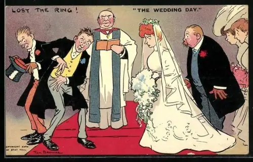 Künstler-AK Tom Browne: Bräutigam verliert den Ehering während der Hochzeit