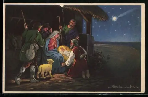 Künstler-AK E. Colombo: Hirten bei der heiligen Familie