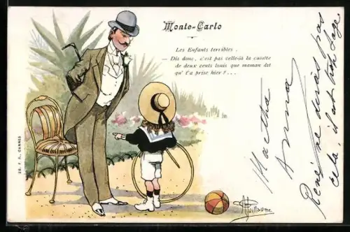 Künstler-AK Albert Guillaume: Monte Carlo, Les Enfants terribles, Herr im Gespräch mit einem Kind