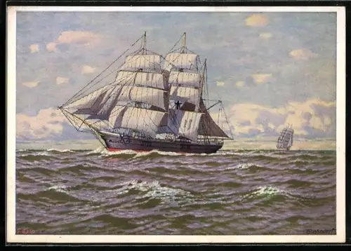 Künstler-AK H.Bahndorf: Segelschiff auf See