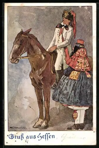 Künstler-AK Ubbelohde: Ausritt eines Hessischen Bauers zum Markt