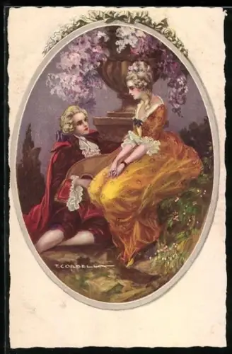 Künstler-AK Tito Corbella: Barockes Paar im Garten