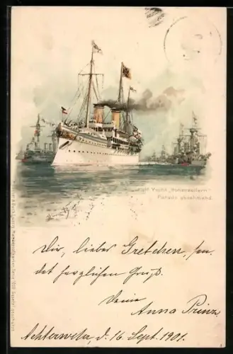 Künstler-AK Hans Bohrdt: S.M. Yacht Hohenzollern, Parade abnehmend