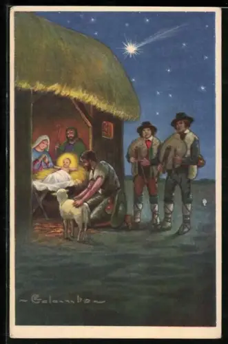 Künstler-AK E. Colombo: Hirten besuchen das Christkind