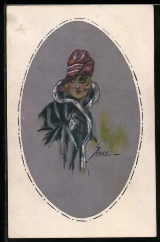 Künstler-AK Erna Maison-Kurt: Dame mit Hut und Wintermantel