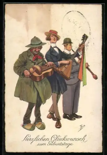 Künstler-AK Arthur Thiele: Musikanten spielen Vielle, Laute und Oboe