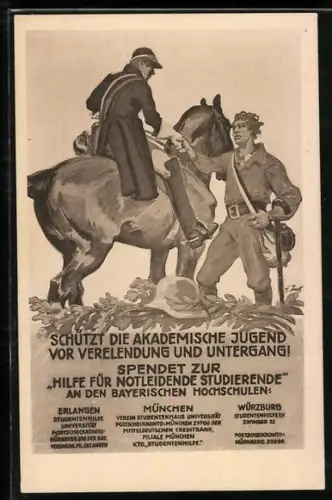 Künstler-AK Angelo Jank: Schützt die Akademische Jugend vor Verelendung, Hilfe für Notleidene Studierende