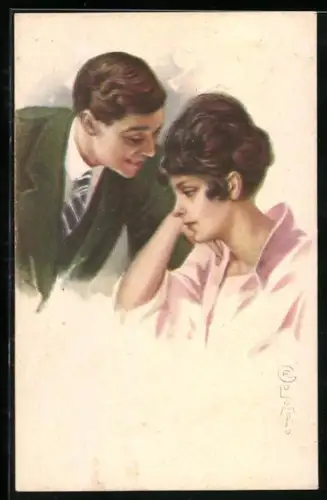 Künstler-AK E. Colombo: Herr spricht eine gelangweilte Dame an