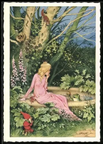 Künstler-AK Fritz Baumgarten: Der Froschkönig, Der Frosch bringt der Prinzessin ihre Kugel
