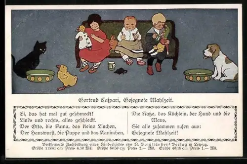 Künstler-AK Gertrud Caspari: Gesegnete Mahlzeit, Kinder beim spielen