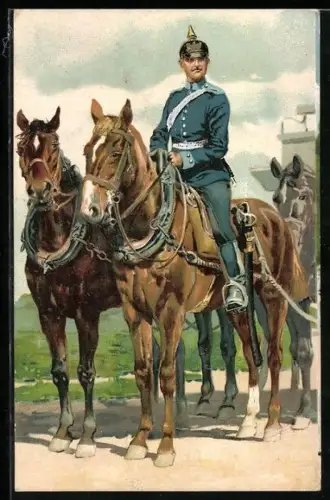 Künstler-AK Anton Hoffmann - München: Deutsches Heer, Train in Uniform mit Pickelhaube zu Pferd