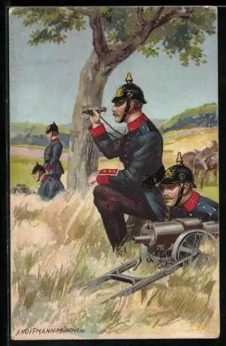 Künstler-AK Anton Hoffmann - München: Soldaten einer MG-Abteilung im Felde