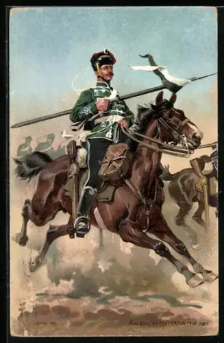 Künstler-AK Anton Hoffmann - München: Husar im Ansturm mit gestreckter Lanze