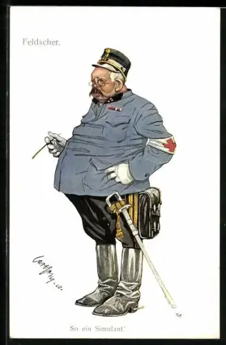 Künstler-AK Carl Josef Pollak: Korpulenter Sanitätssoldat