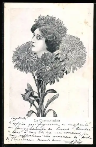 Künstler-AK Xavier Sager: Kopf einer Dame wächst aus einer Blume