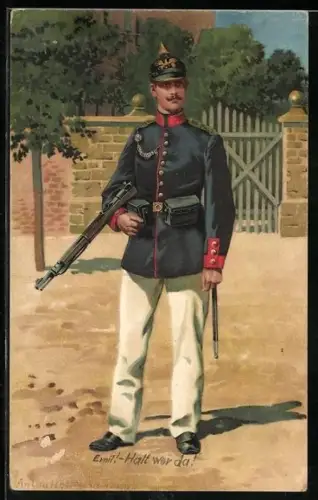 Künstler-AK Anton Hoffmann - München: Preussischer Soldat in Uniform mit Pickelhaube