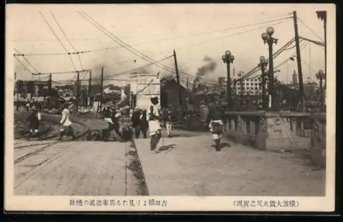 AK Yokohama, Yoshida-Brücke nach dem Grossen Kanto-Erdbeben 1923