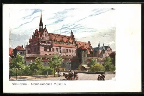 Künstler-AK Heinrich Kley: Nürnberg, Germanisches Museum, Pferdekutsche
