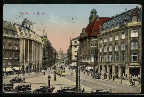 AK Frankfurt a. M., Strassenbahn in der Zeil