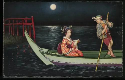 Künstler-AK E. Colombo: Gondelpartie mit Geisha bei Volmond