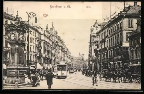 AK Frankfurt a. M., Zeil mit Geschäften und Strassenbahn