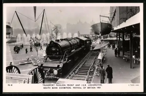 AK London, Festival of Britain 1951, South Bank Exhibition, Transport Pavilion Front and I. G. R. Locomotive