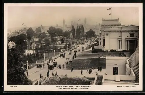 AK England, The British Empire Exhibition, India and the Lake Gardens