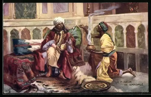 Künstler-AK Indien, Le fumeur de narghilé, Shisha-Raucher