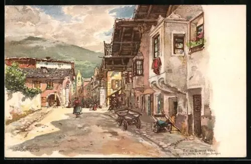 Künstler-AK P.Schmohl: Sterzing, bei der Brennerbahn, Strassenpartie