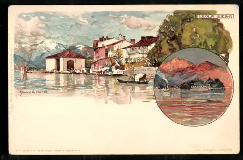 Künstler-AK Manuel Wielandt: Isolla Bella, Ortsansicht vom Ufer aus