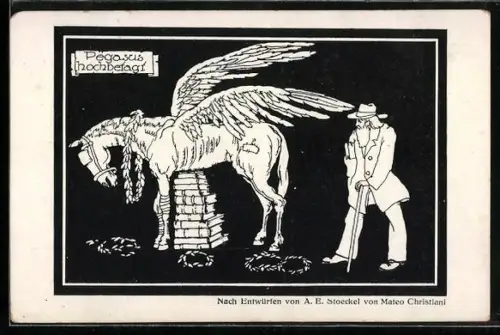Künstler-AK sign. A. E. Stoeckel und Mateo Christiani: Pegasus hochbetagt