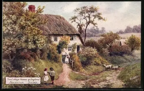 Künstler-AK Houghton, The Cottage Homes of England, Schafe