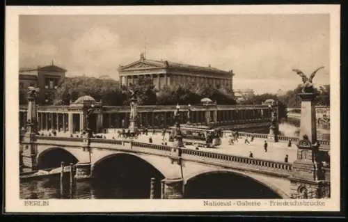 AK Berlin, National-Galerie und Friedrichsbrücke mit Strassenbahn